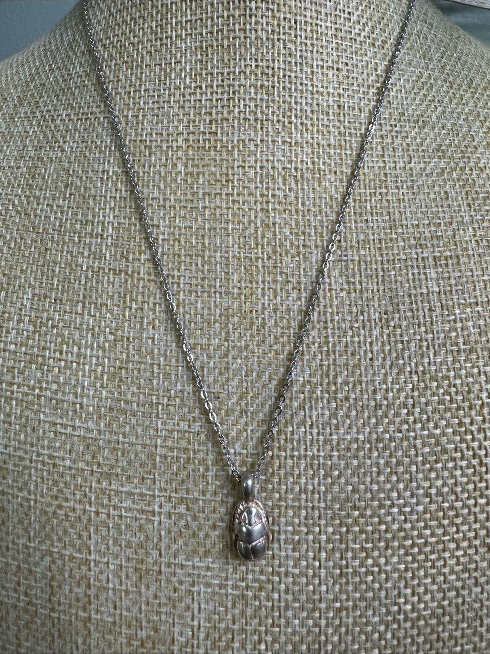 Silver Tone Scarab Pendant Necklace